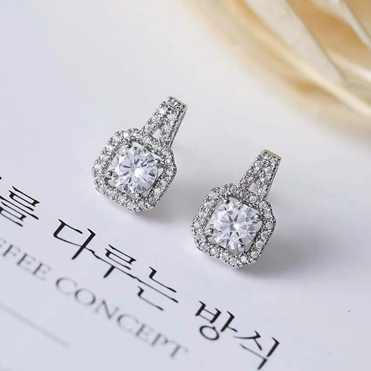 Elegant Square Titanium Steel Zircon Earrings & Necklace Set – Women's Jewelry