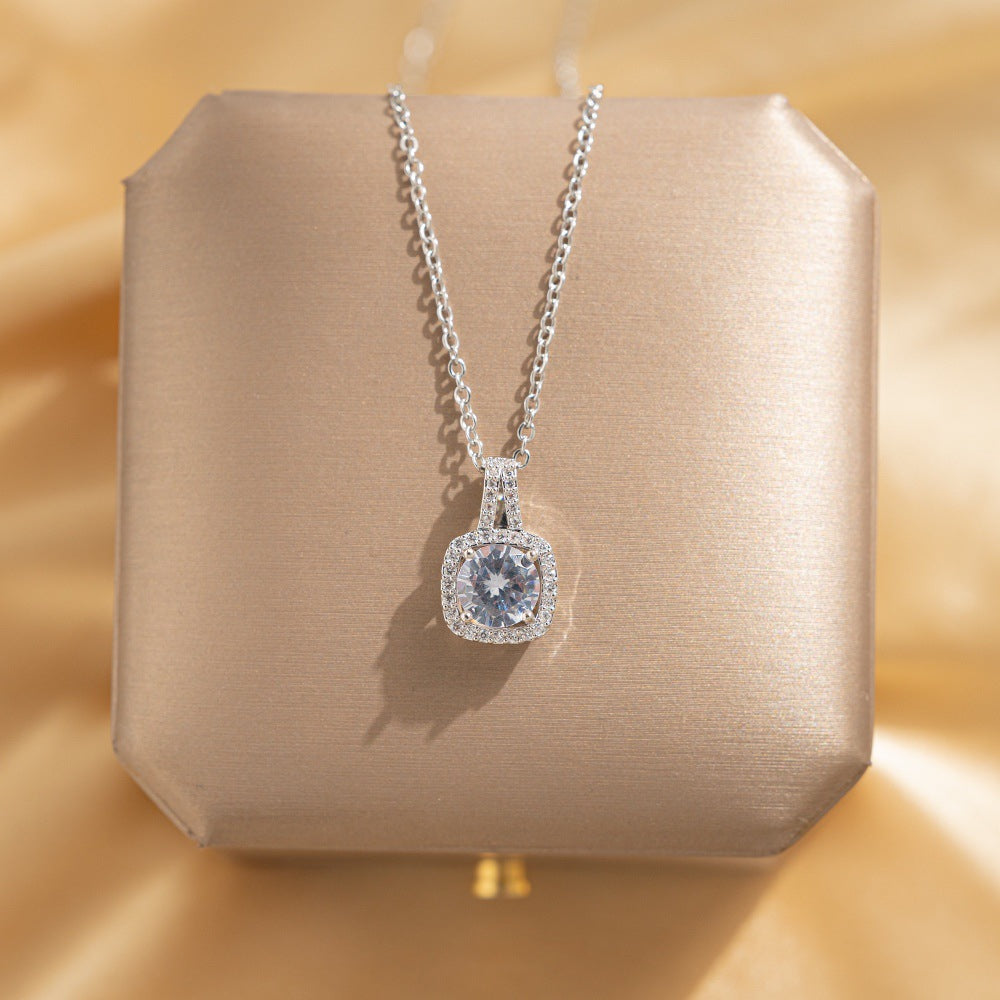 Elegant Square Titanium Steel Zircon Earrings & Necklace Set – Women's Jewelry
