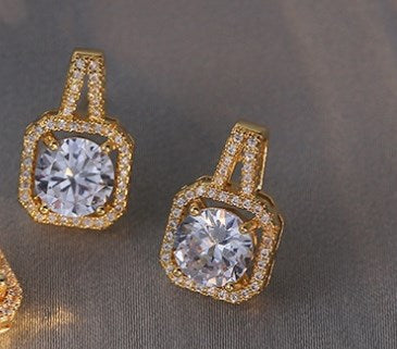 Elegant Square Titanium Steel Zircon Earrings & Necklace Set – Women's Jewelry