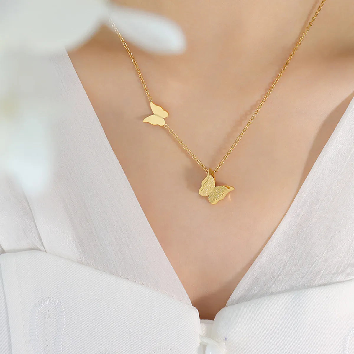 Elegant Butterfly Titanium Steel Inlay Zircon Rings, Earrings & Necklace Set