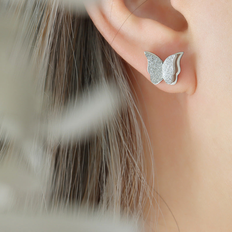 Elegant Butterfly Titanium Steel Inlay Zircon Rings, Earrings & Necklace Set