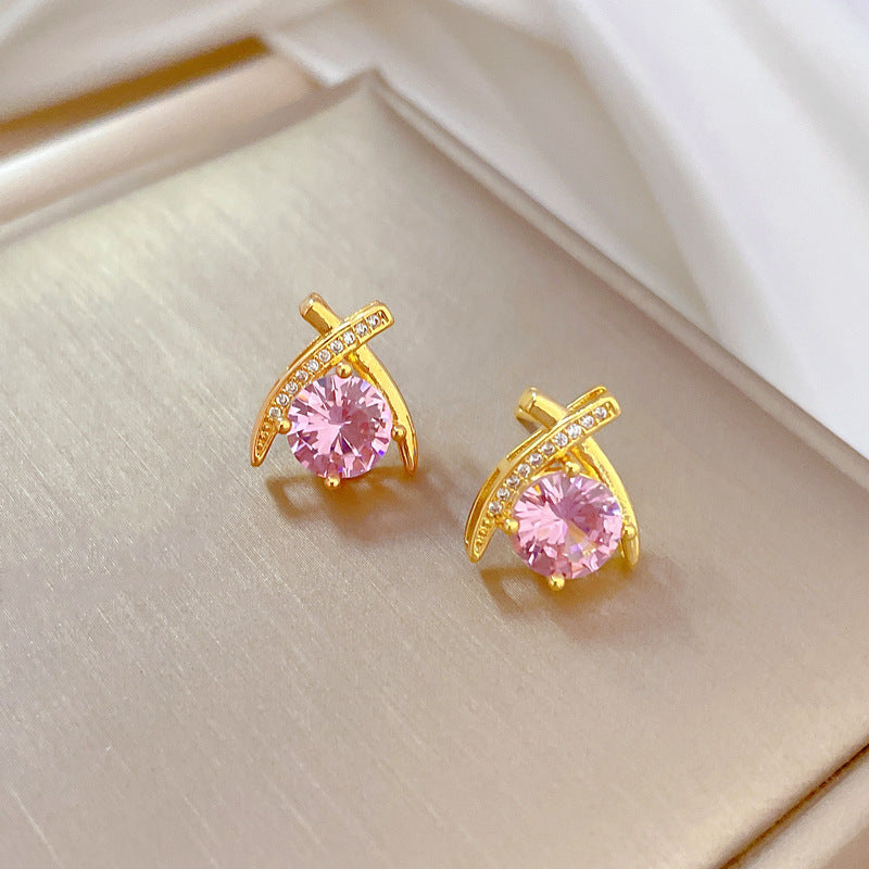 Elegant Zircon Jewelry Set in Gold-Plated Titanium Steel – Necklace & Earrings