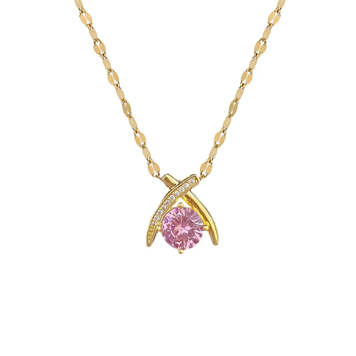 Elegant Zircon Jewelry Set in Gold-Plated Titanium Steel – Necklace & Earrings