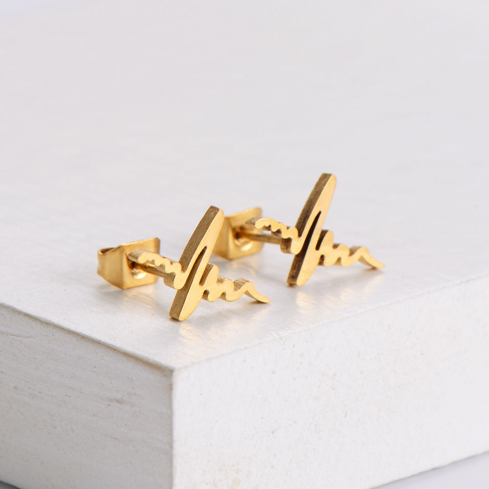 Gold-Plated Stainless Steel Heartbeat Necklace & Earrings Set – Korean Trendy Style | Dariya Jewelry