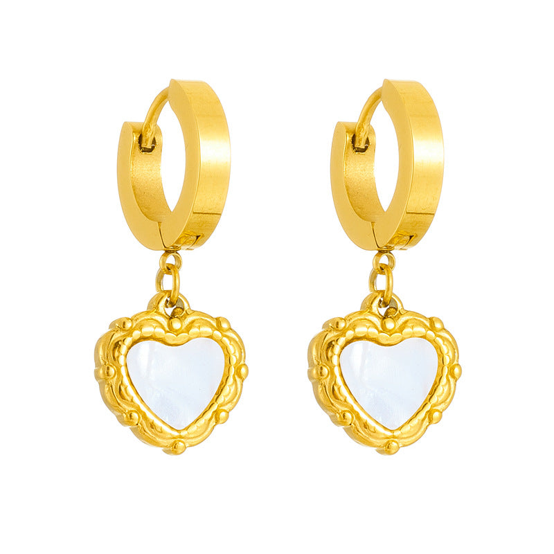 Elegant Heart Shell Earrings & Necklace Set – Titanium Steel Gold-Plated