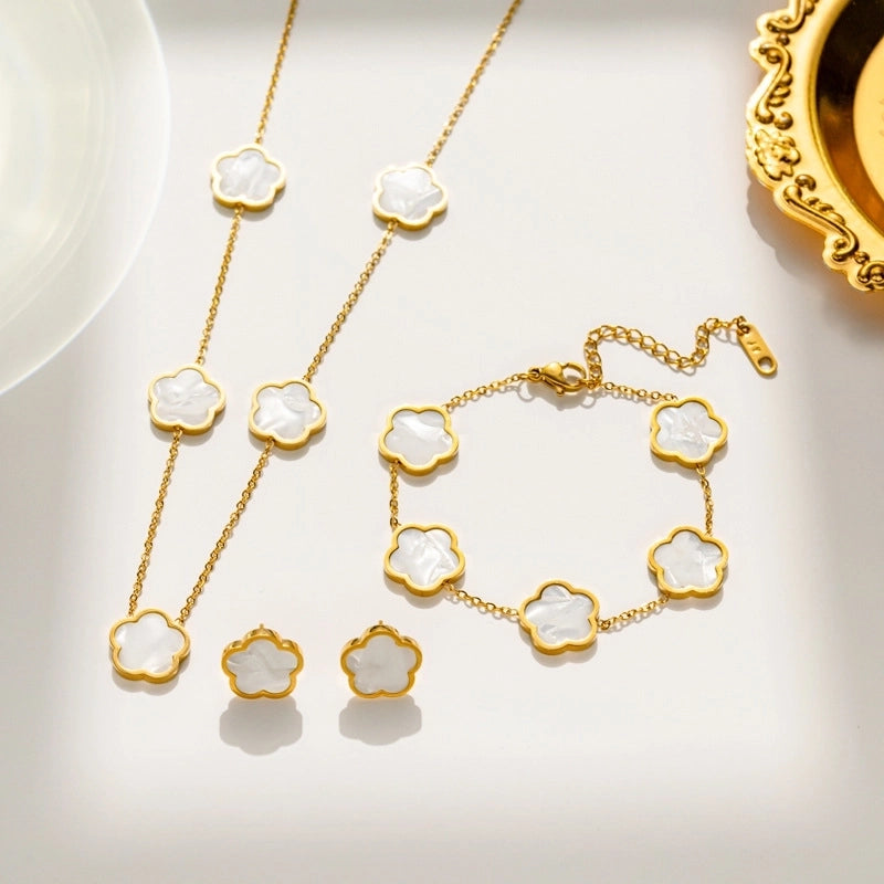 Elegant Flower Shell Jewelry Set – Titanium Steel Gold Plated – Dariya Jewelry