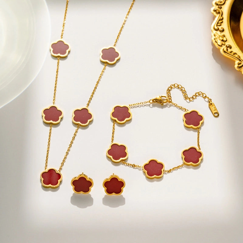 Elegant Flower Shell Jewelry Set – Titanium Steel Gold Plated – Dariya Jewelry