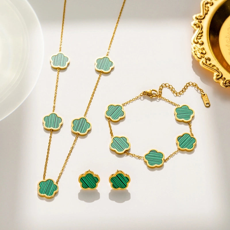Elegant Flower Shell Jewelry Set – Titanium Steel Gold Plated – Dariya Jewelry
