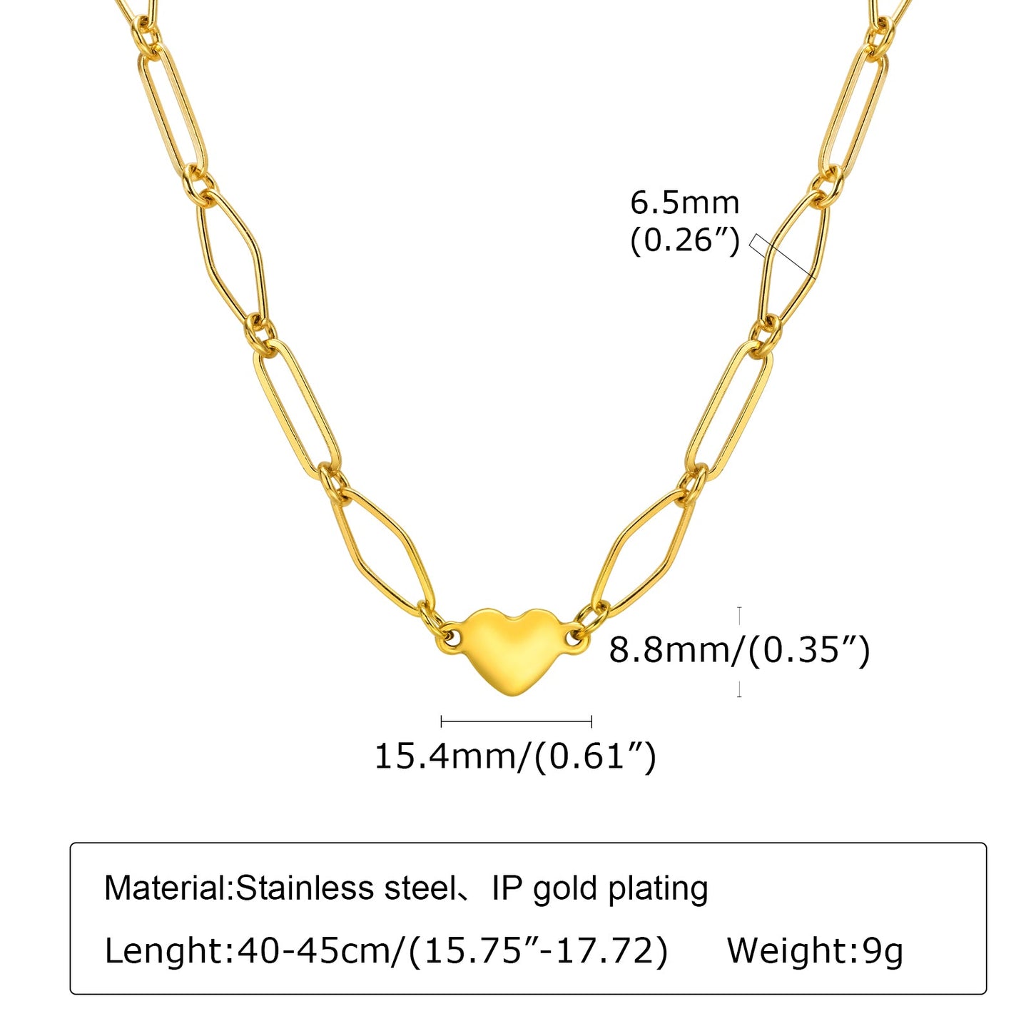 Heart Shape 18K Gold Plated Stainless Steel Necklace & Bracelet Set – Classic Charm for Every Day