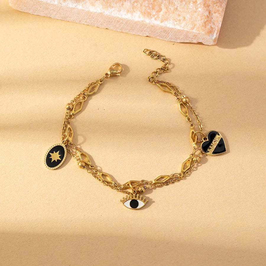 Gold-Plated 316L Stainless Steel Eye & Heart Charm Jewelry Set – Enamel & Zircon Accents | Dariya Jewelry SKU: SETDIY64