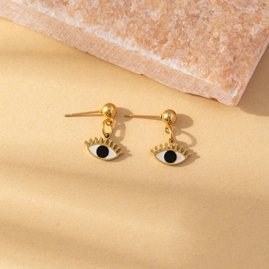 Gold-Plated 316L Stainless Steel Eye & Heart Charm Jewelry Set – Enamel & Zircon Accents | Dariya Jewelry SKU: SETDIY64