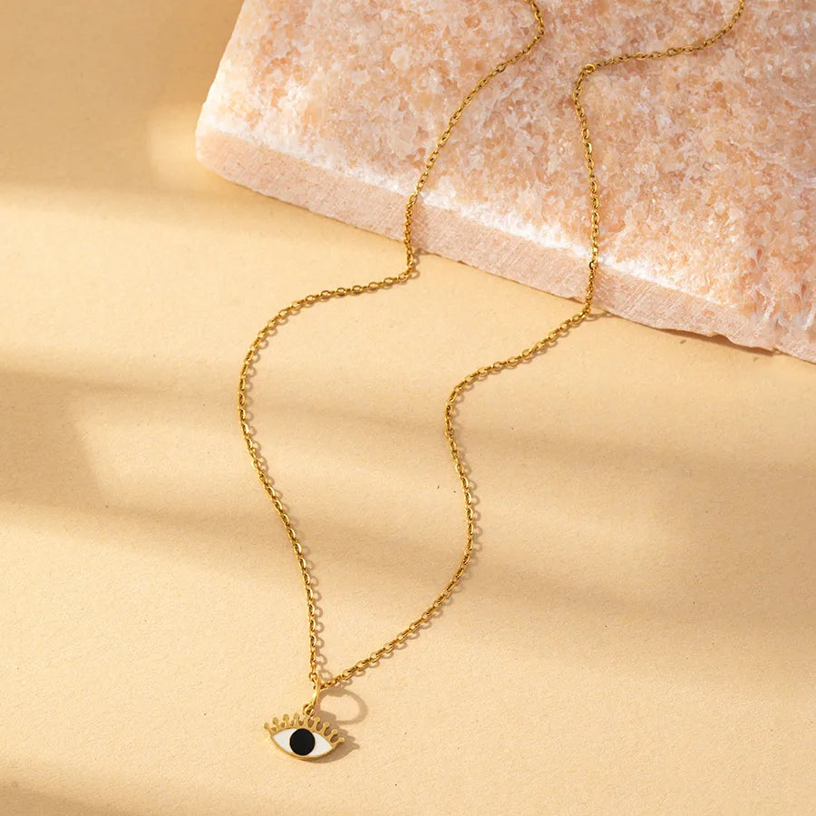 Gold-Plated 316L Stainless Steel Eye & Heart Charm Jewelry Set – Enamel & Zircon Accents | Dariya Jewelry SKU: SETDIY64