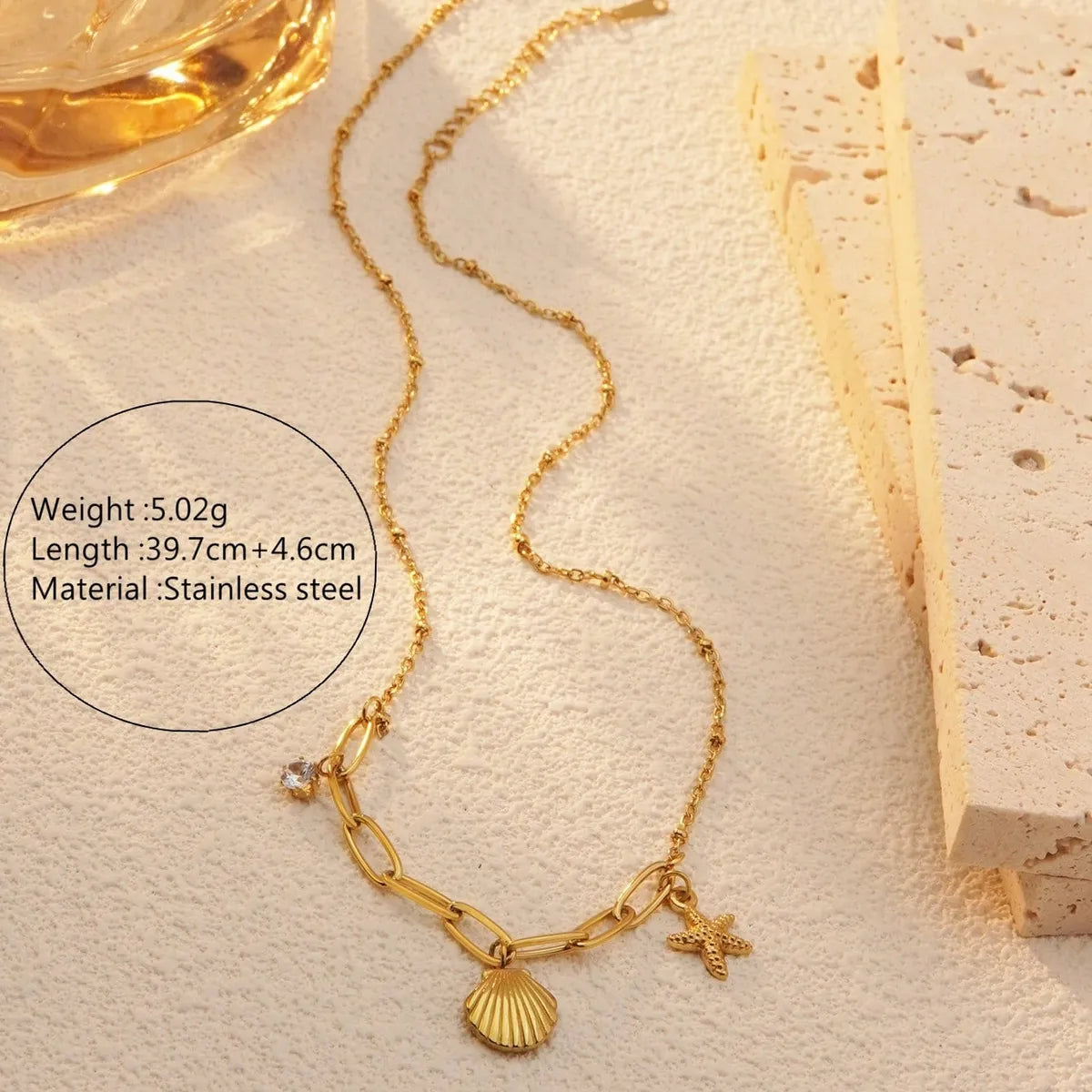 Beach Charm Jewelry Set – 18K Gold Plated Stainless Steel with Starfish & Shell (SETDIY65)