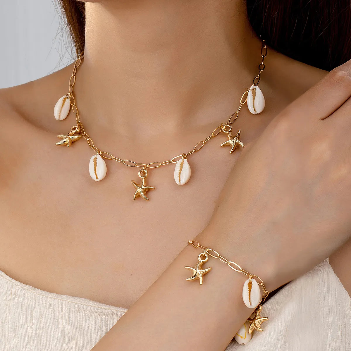 Beach Shell & Starfish Charm Jewelry Set – Zinc Alloy & Natural Shells | Dariya Jewelry