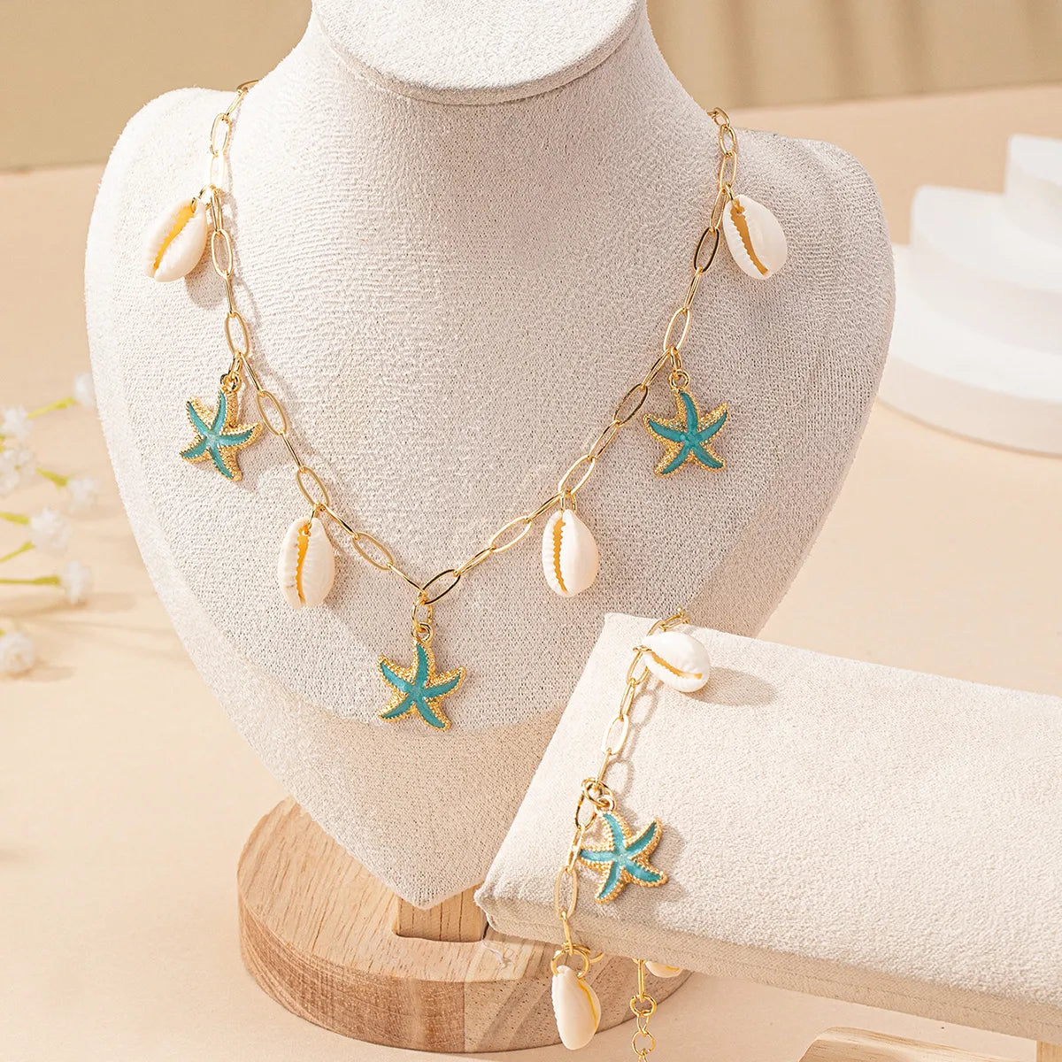 Beach Shell & Starfish Charm Jewelry Set – Zinc Alloy & Natural Shells | Dariya Jewelry