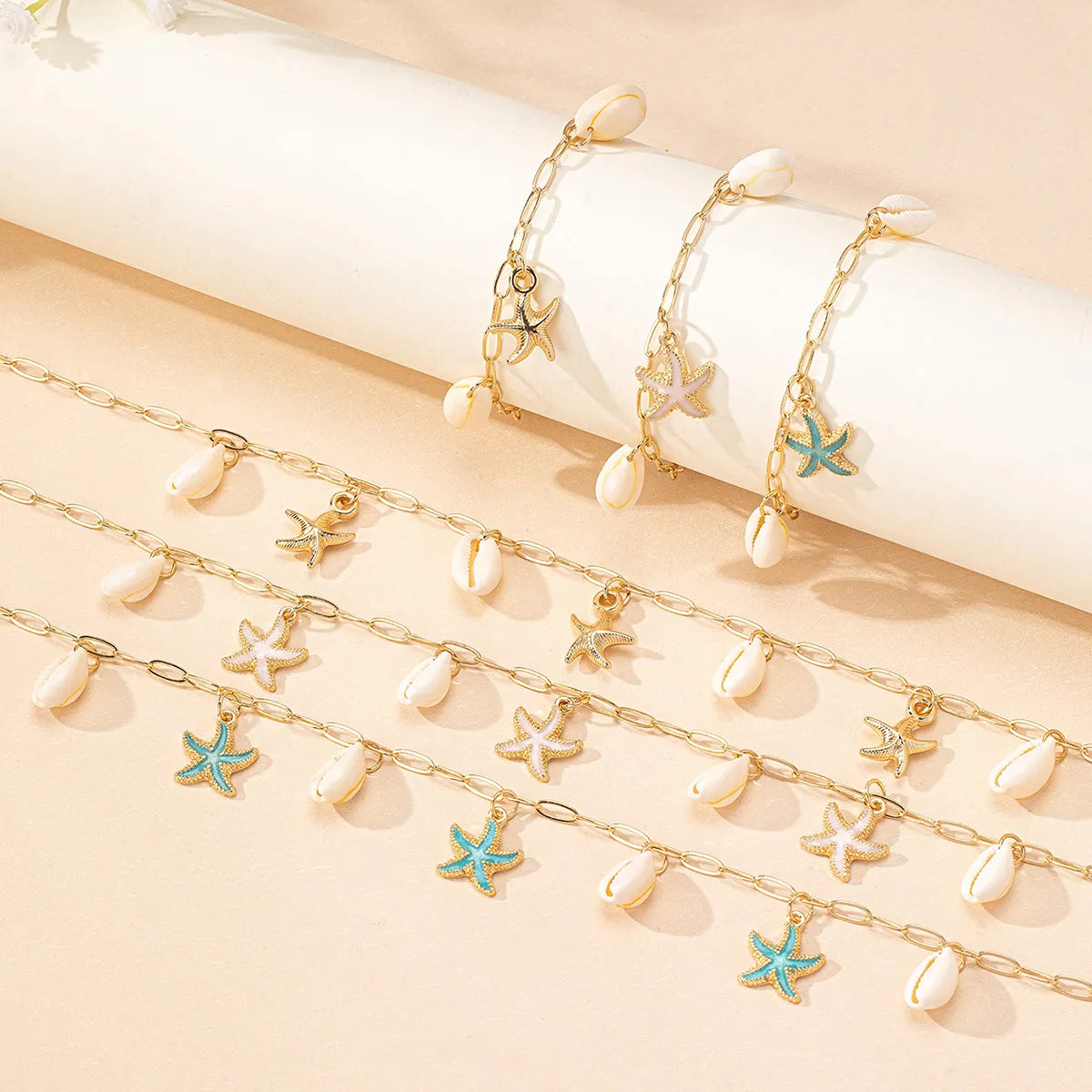 Beach Shell & Starfish Charm Jewelry Set – Zinc Alloy & Natural Shells | Dariya Jewelry
