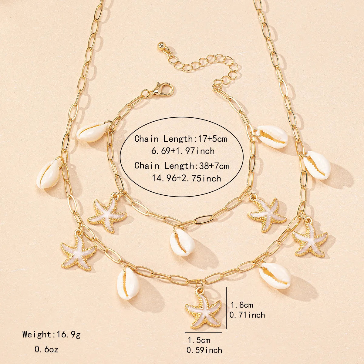 Beach Shell & Starfish Charm Jewelry Set – Zinc Alloy & Natural Shells | Dariya Jewelry