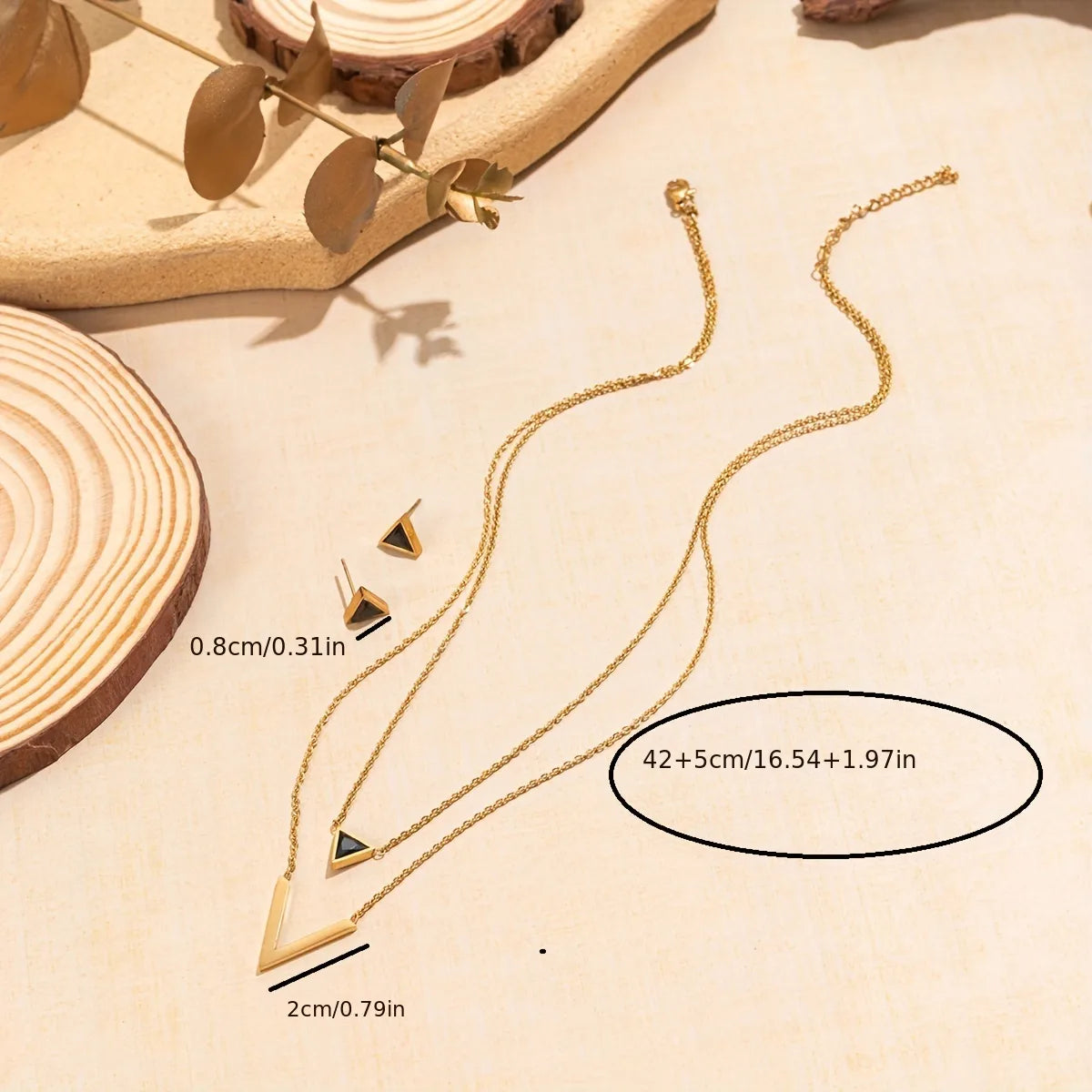 V Shape & Triangle Layered Jewelry Set – 201 Stainless Steel with Zircon Inlay | Dariya Jewelry