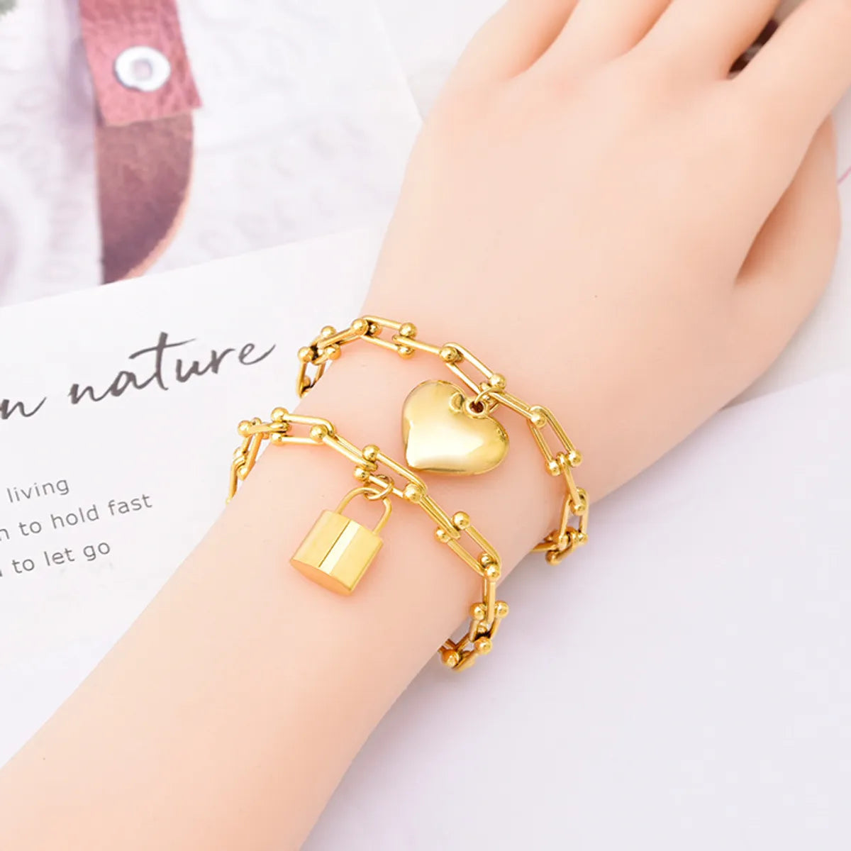 Gold-Plated Heart & Lock Charm Jewelry Set for Women – Titanium Steel (SKU: SETDIY68)