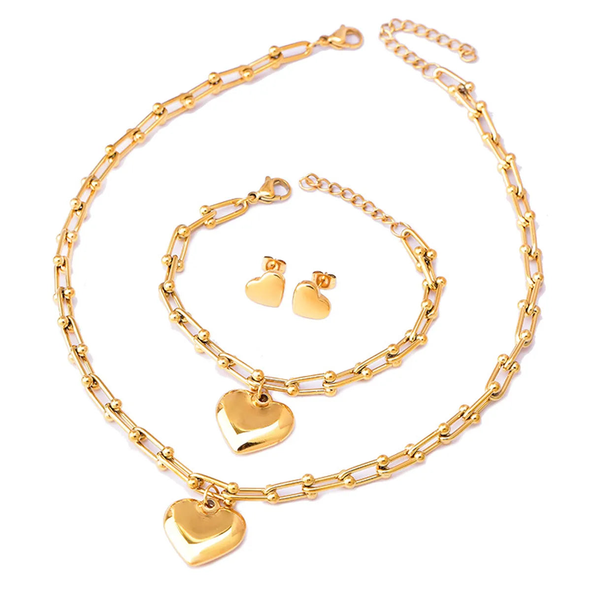 Gold-Plated Heart & Lock Charm Jewelry Set for Women – Titanium Steel (SKU: SETDIY68)