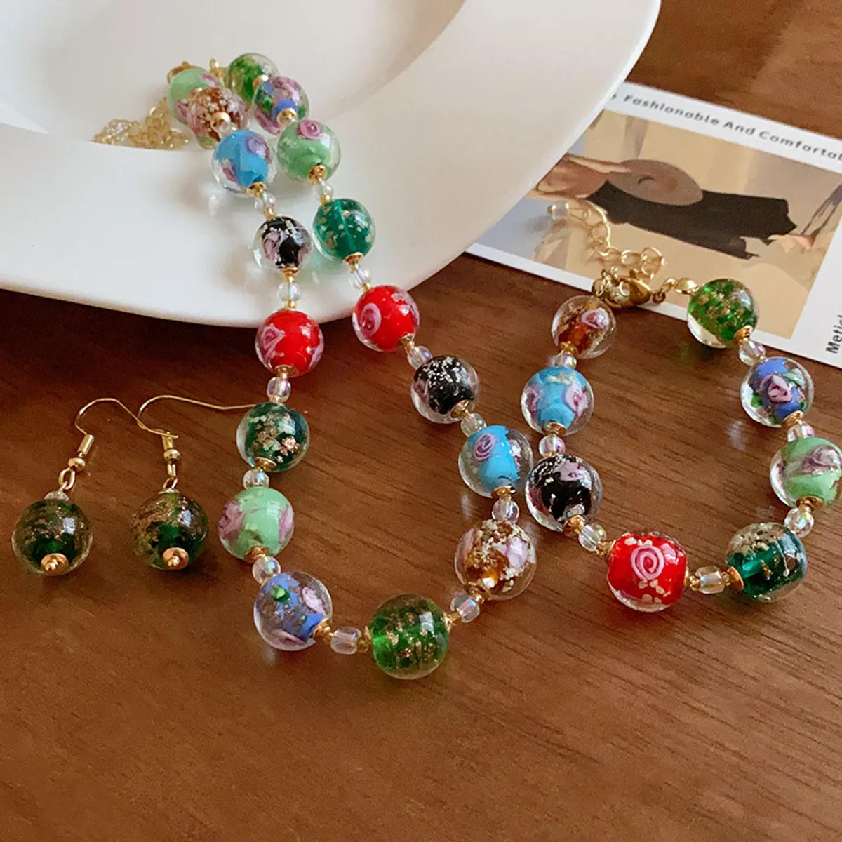 Retro Glass Bead Jewelry Set – Colorful Alloy Charm Design | Dariya Jewelry