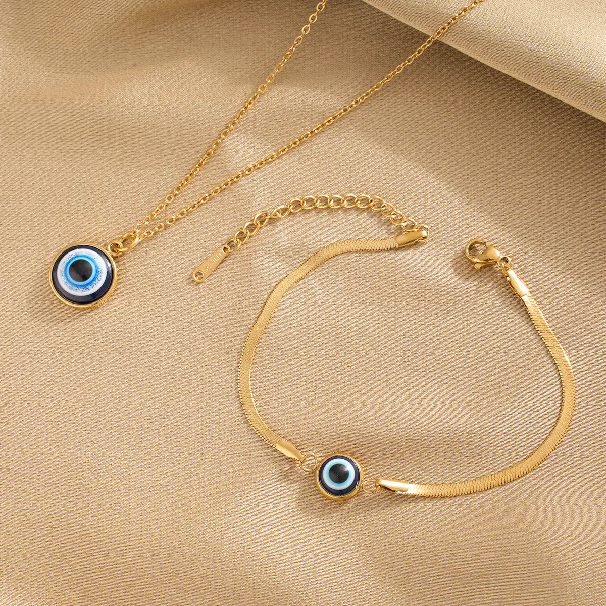 Gold-Plated Stainless Steel Evil Eye Necklace & Bracelet Set – Y2K IG Style