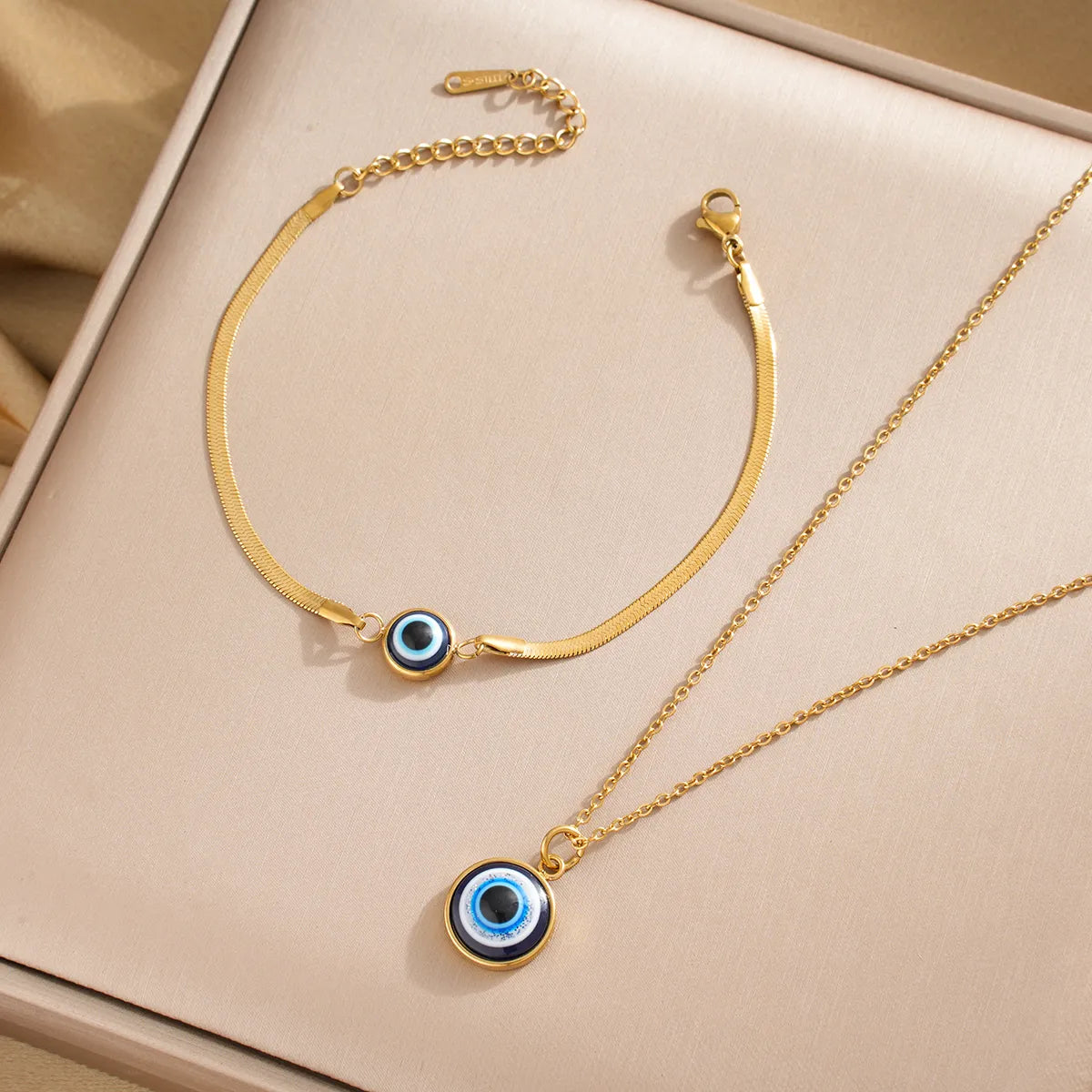 Gold-Plated Stainless Steel Evil Eye Necklace & Bracelet Set – Y2K IG Style