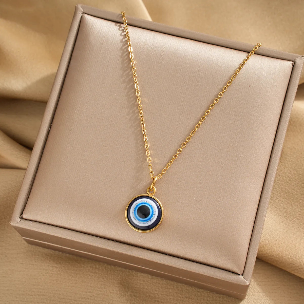 Gold-Plated Stainless Steel Evil Eye Necklace & Bracelet Set – Y2K IG Style