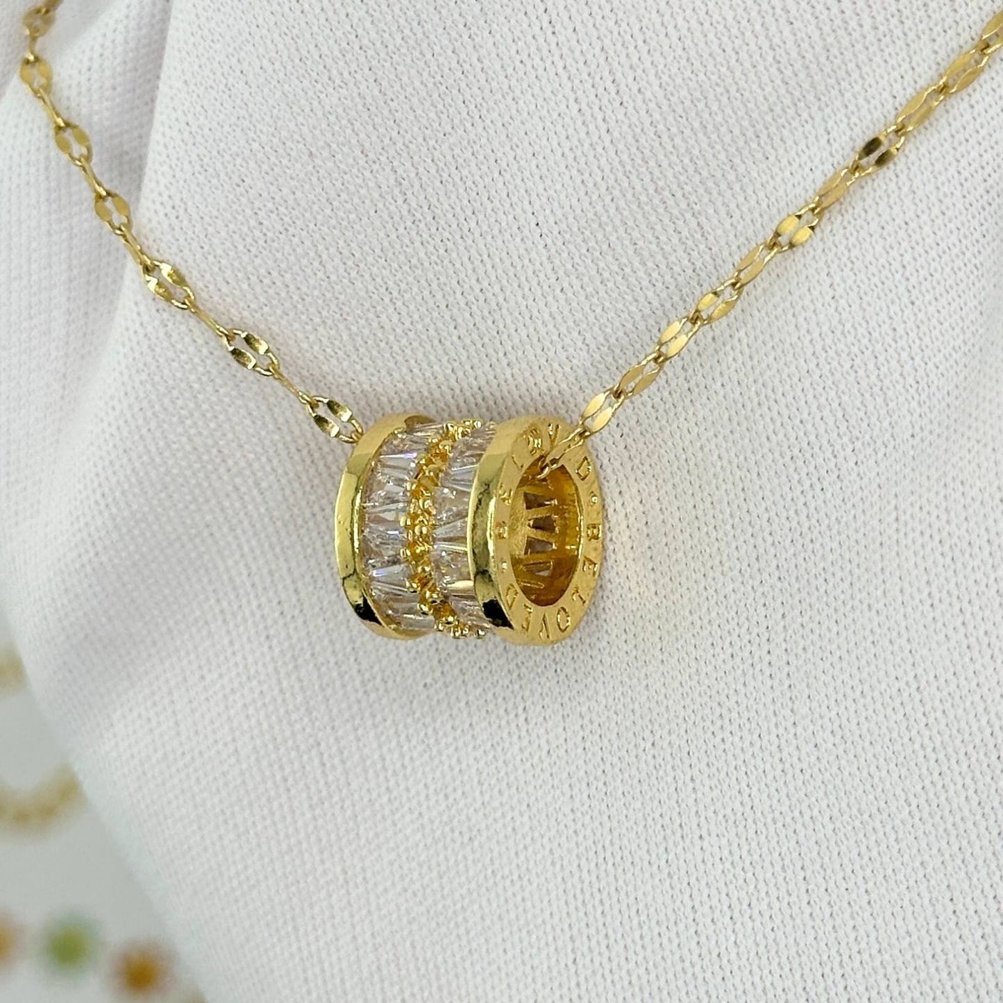 Luxury Gold Cylinder Pendant Necklace – 18K Plated Stainless Steel CZ Charm