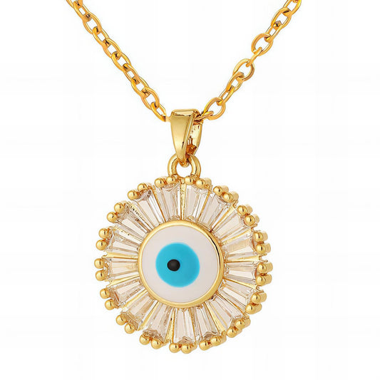 Radiant Evil Eye Sunburst Necklace – 18K Gold Plated Stainless Steel | Dazzling CZ Halo | Waterproof & Hypoallergenic | SKU: N7