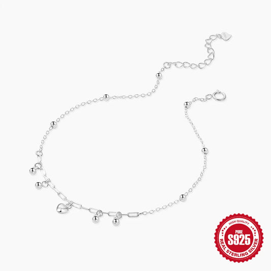 Simple Heart-Shaped 925 Sterling Silver Anklet – Trendy IG Style