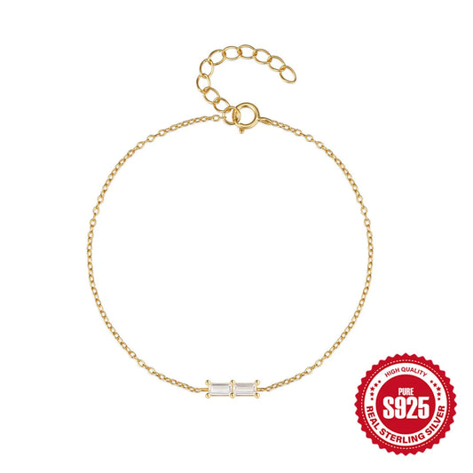 Simple Style Square Sterling Silver Bracelet with Zircon Inlay – Elegant Casual Accessory