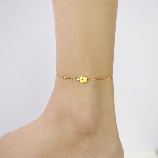 Ethnic Style Gold-Plated Elephant Anklet - Titanium Steel for Women