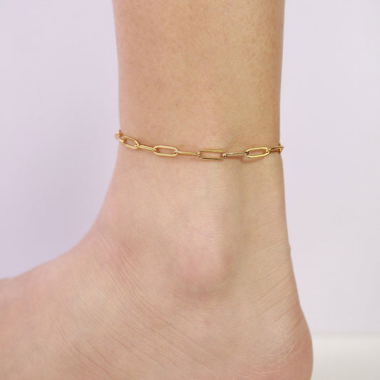Gold-Plated Geometric Titanium Steel Anklet for Women – Fashion Link Chain (ADIY42)