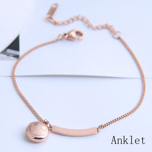 Smiley Face Anklet in Rose Gold Titanium Steel – Trendy & Fun Jewelry | Dariya Jewelry