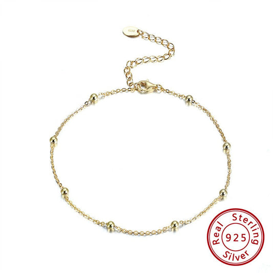 Minimalist 925 Sterling Silver Anklet with Beaded Chain – ADIY48