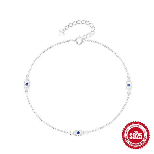 Shiny Evil Eye Anklet in 925 Sterling Silver with Zircon Charm | Dariya Jewelry