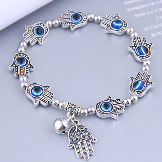 Hamsa Evil Eye Charm Bracelet – Ethnic Alloy Statement Jewelry | Dariya Jewelry  SKU: BDIY104