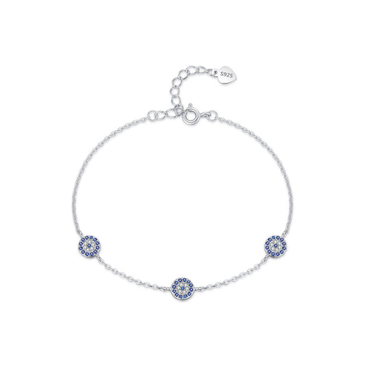 IG Style Devil's Eye Sterling Silver Rhodium Plated Bracelet with Zircon Inlay