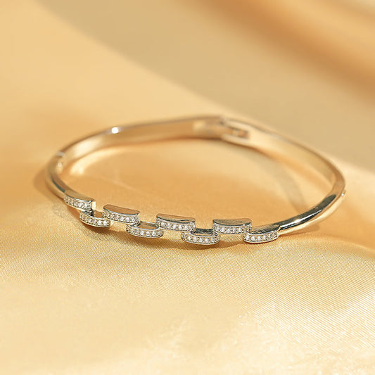 Glam Luxurious 18k Gold-Plated & Silver-Plated Zircon Bangle for Women - Elegant & Shiny