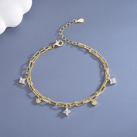 Simple Style Flower Sterling Silver Inlay Zircon Bracelet - Elegant & Stylish