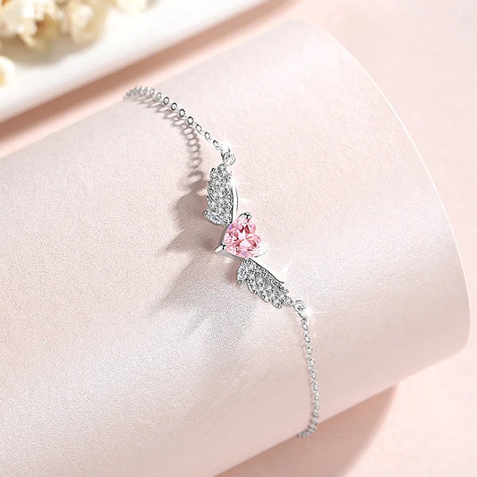 Simple Style Heart Shape Sterling Silver Zircon Bracelet for Women | Elegant & Chic