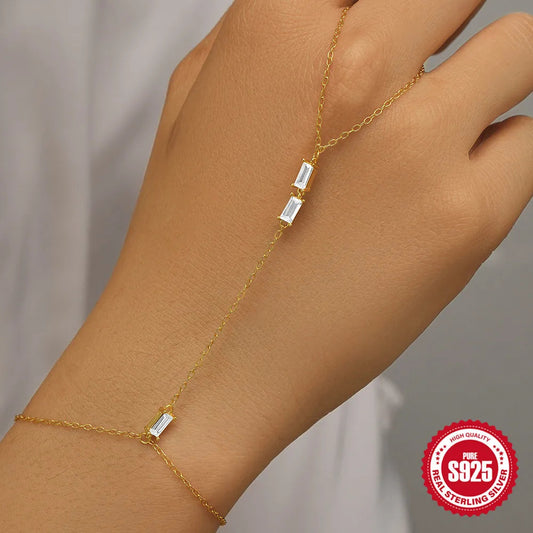 Sterling Silver Simple Style Shiny Bracelet with Zircon Inlay for Women