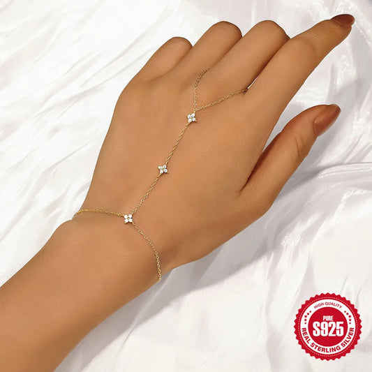 Sterling Silver Simple Style Shiny Bracelet with Zircon Inlay - Elegant & Trendy