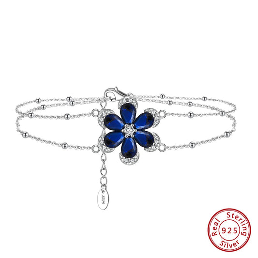 Sterling Silver White Gold Plated Flower Zircon Bracelet - Simple & Shiny