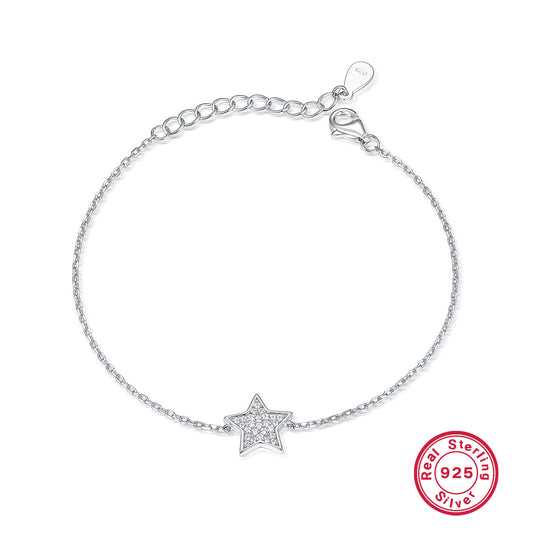 Sterling Silver Star Bracelet with Zircon | Dainty White Gold Plated