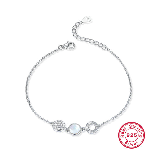 Elegant 925 Sterling Silver Shell & Zircon Bracelet – White Gold Plated