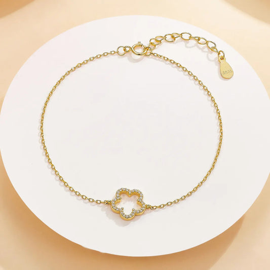 Sterling Silver Flower Zircon Bracelet – Cute Romantic Gold & Silver