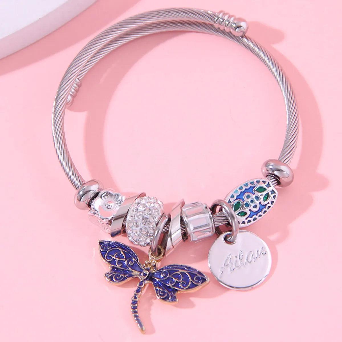 Dragonfly Charm Bangle for Women – Alloy with Rhinestones Glow