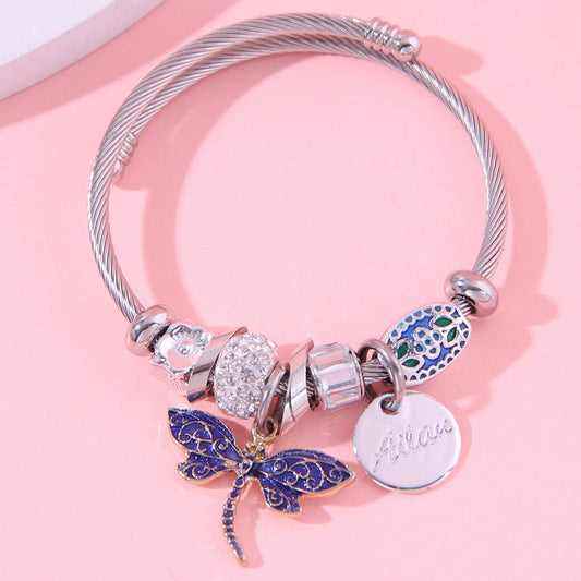 Dragonfly Charm Bangle for Women – Alloy with Rhinestones Glow